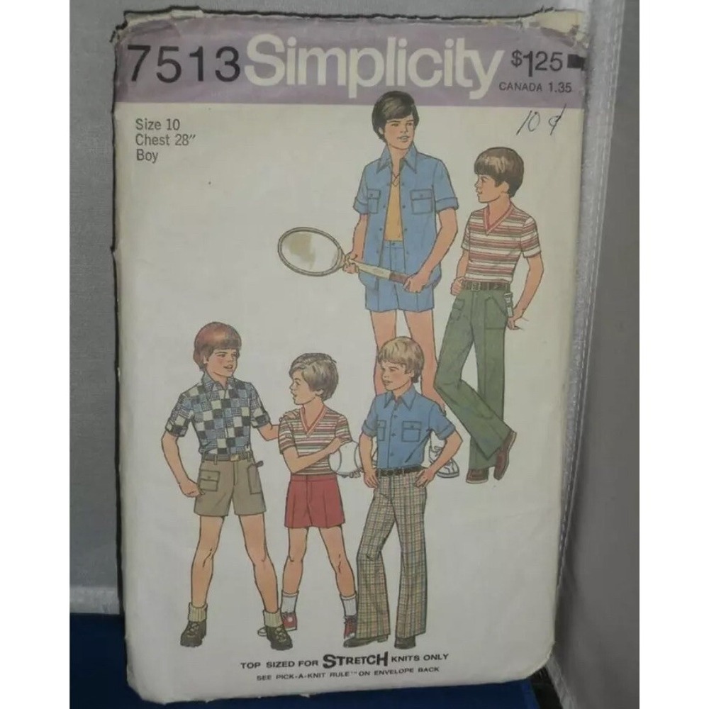 Simplicity Sewing Pattern 7513 Boys Shirt Top Pants Shorts 10 Uncut